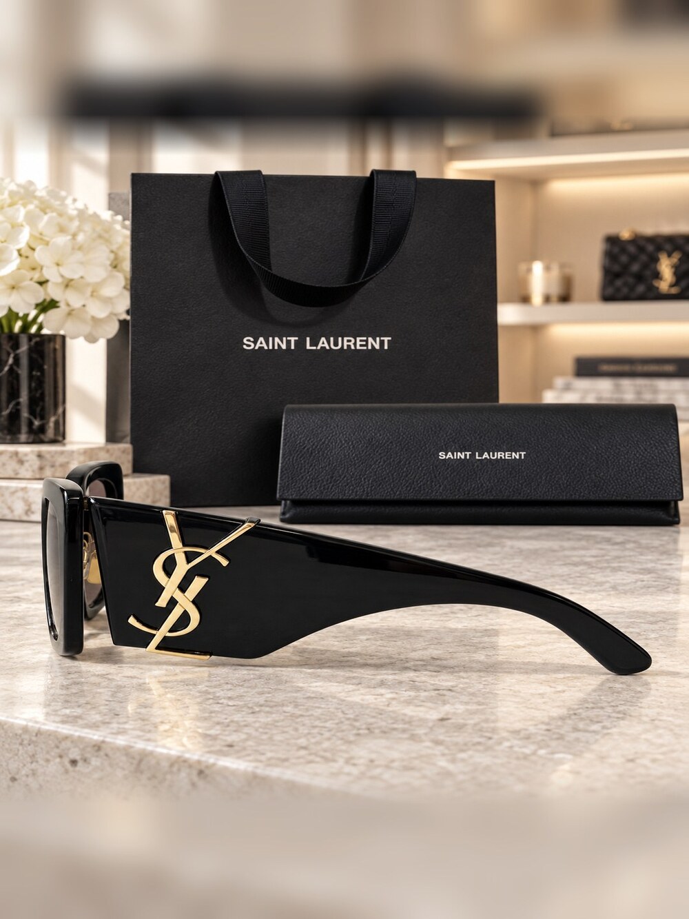 YSL Black Square Monogram Sunglasses - Picture 3 of 6